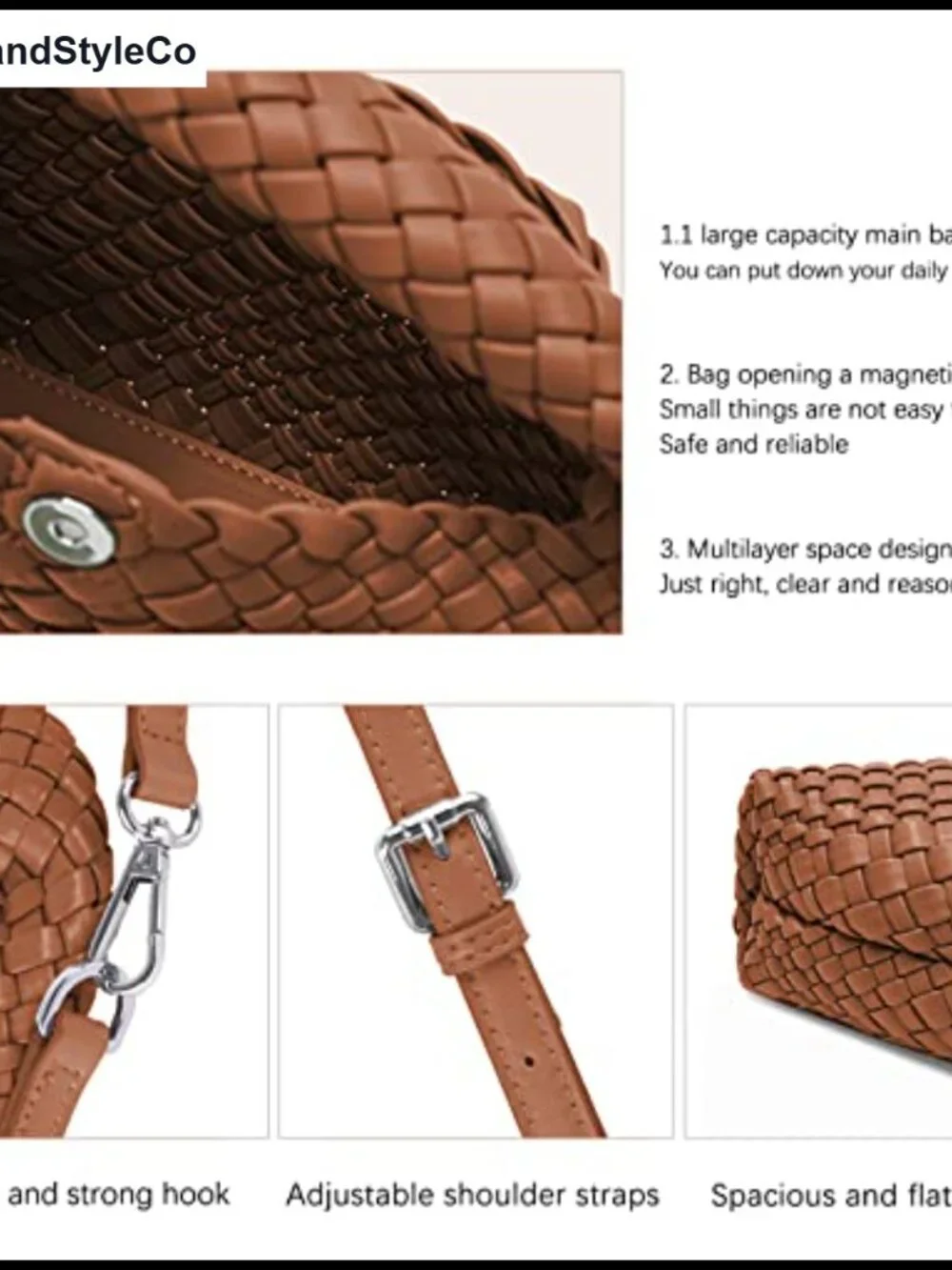 Handwoven Vegan Leather Tote Crossbody Bag with Detachable Strap